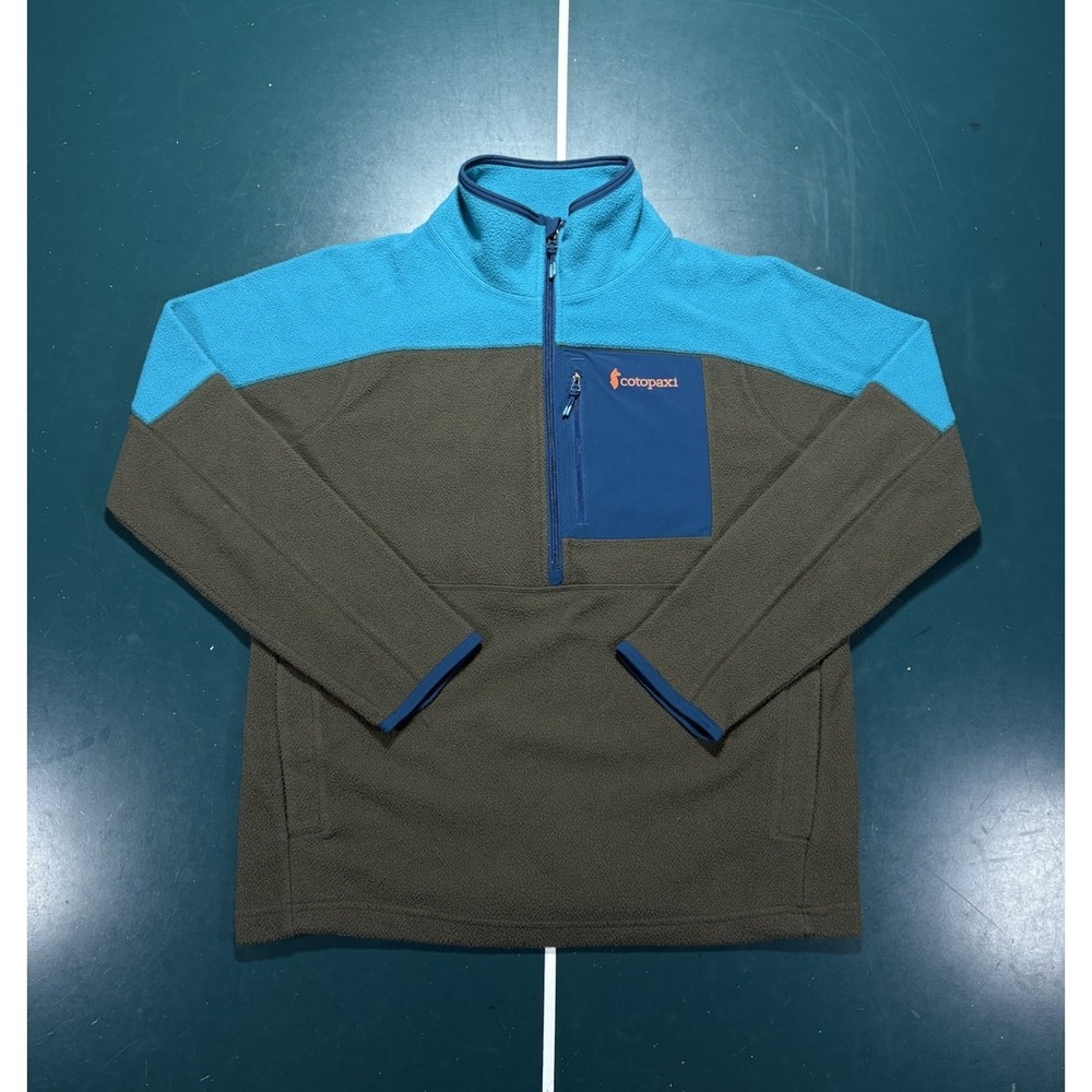 Cotopaxi Abrazo Fleece Pullover Half Zip Mens Medium Blue Olive Green Hiking EUC